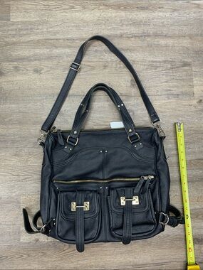 Versatile Black Leather Backpack Tote with Front Pockets